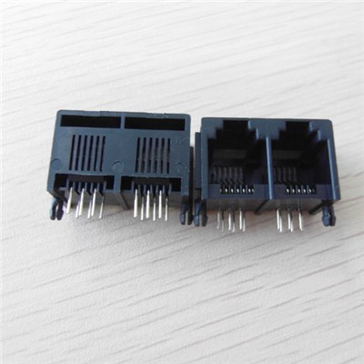 6P6C 1*2 Port Plastic 90 Degree RJ45 Female Connector Without LED Without Spring