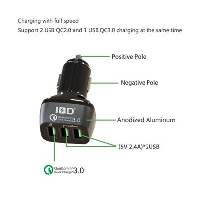 QC3.0 Plus Qc2.0 3port Usb Mobile Car Charger