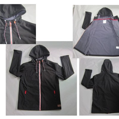 YJ-1065 Black Polar Fleece Waterproof Breathable Mens Softshell Jacket With Hood