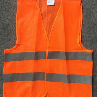 YJ-5007 Orange Red Polyester Reflective Hi Vis Safety Vest With Reflective Tape