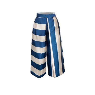 Stylish Horizontal And Vertical Block Stripes Wide Leg Trousers