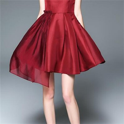 Delicated Solid Colour Decorating Organza Trimming Sleeveless Shining Woven Fabric Luxury Dress