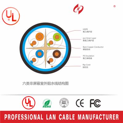Cat6 0.58mm Waterproof Outdoor Network Cable, UL Listed, CM Rated