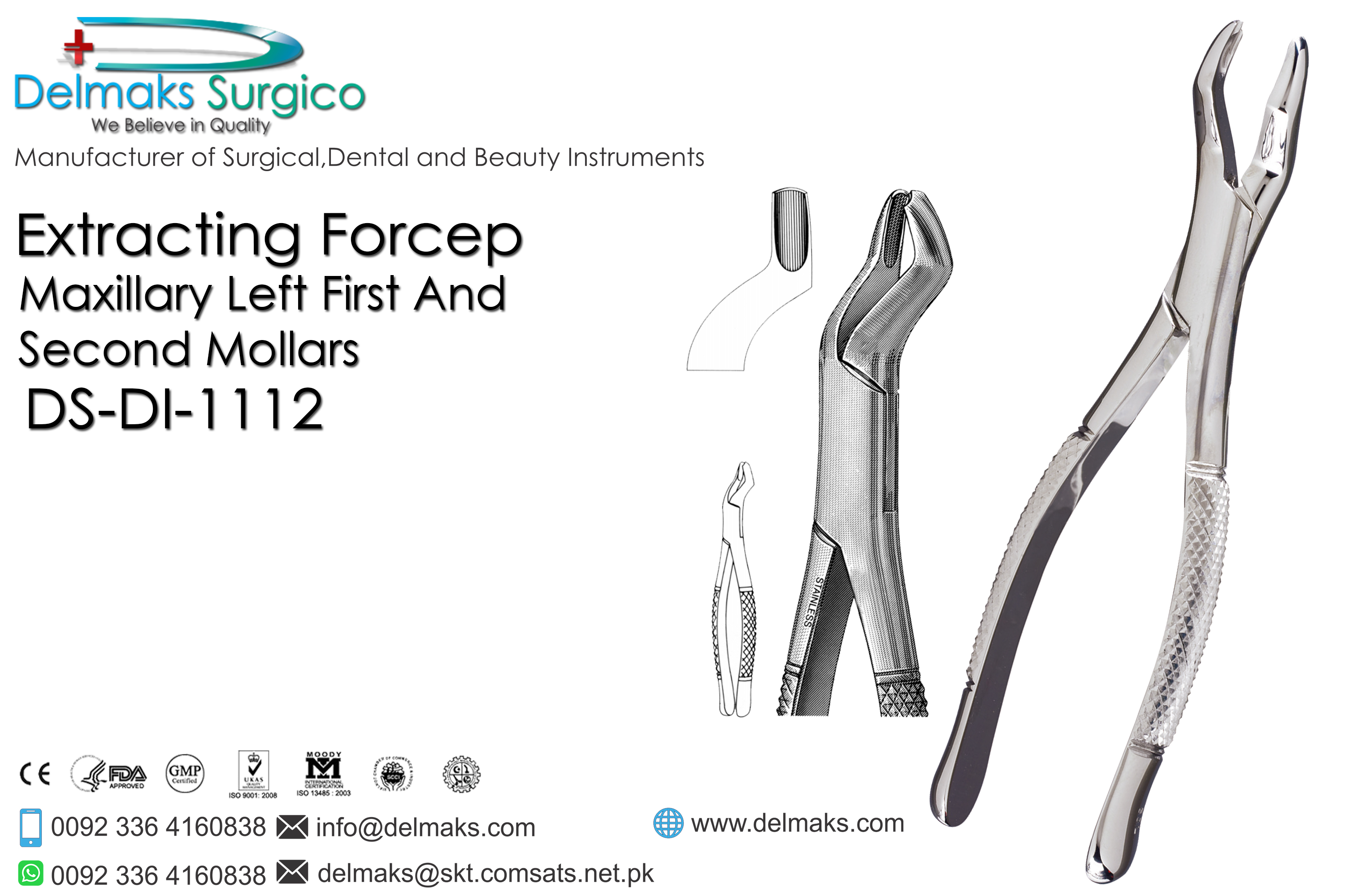 Extracting Forceps (Maxillary Left First And Second Mollars)-Oral and Maxillofacial Surgery Instruments-Dental Instruments-Delmaks Surgico 