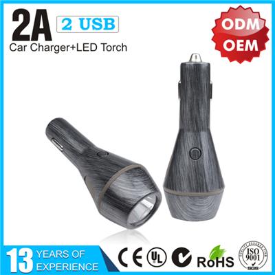 Wholesale 2 Port Metal LED Torch Car Charger Brands YLTC-228