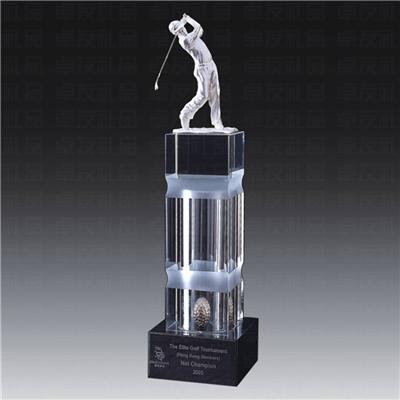 Custom Glass Club Golf Trophies Cup With Wooden Base Manufacture