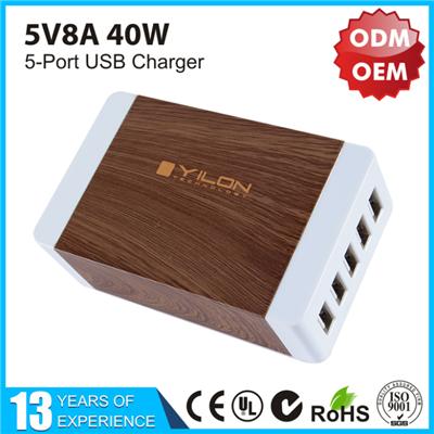 Wholesale 5 Port Wood Multi USB Wall Charger