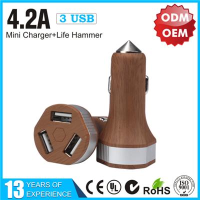New Design Wooden Triple USB Car Charger For Smart Phone