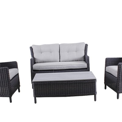 Luxury HL-4S-16012 Garden Rattan Furniture Set Patio 4pcs Wicker Sofa Set With End Table