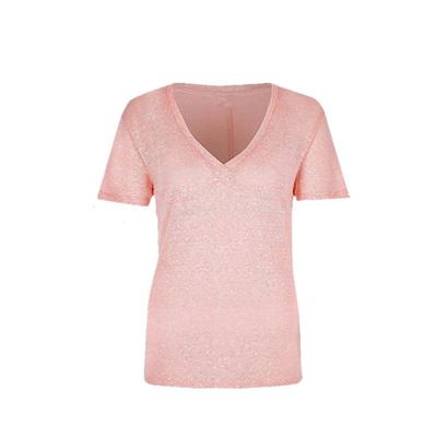 New Design 100%polyester Women V-neck Novelty T-shirts With Buttoms
