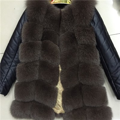Long Line Straight Cut Design Wool And PU Leather Patchwork Woman Vest Outwear
