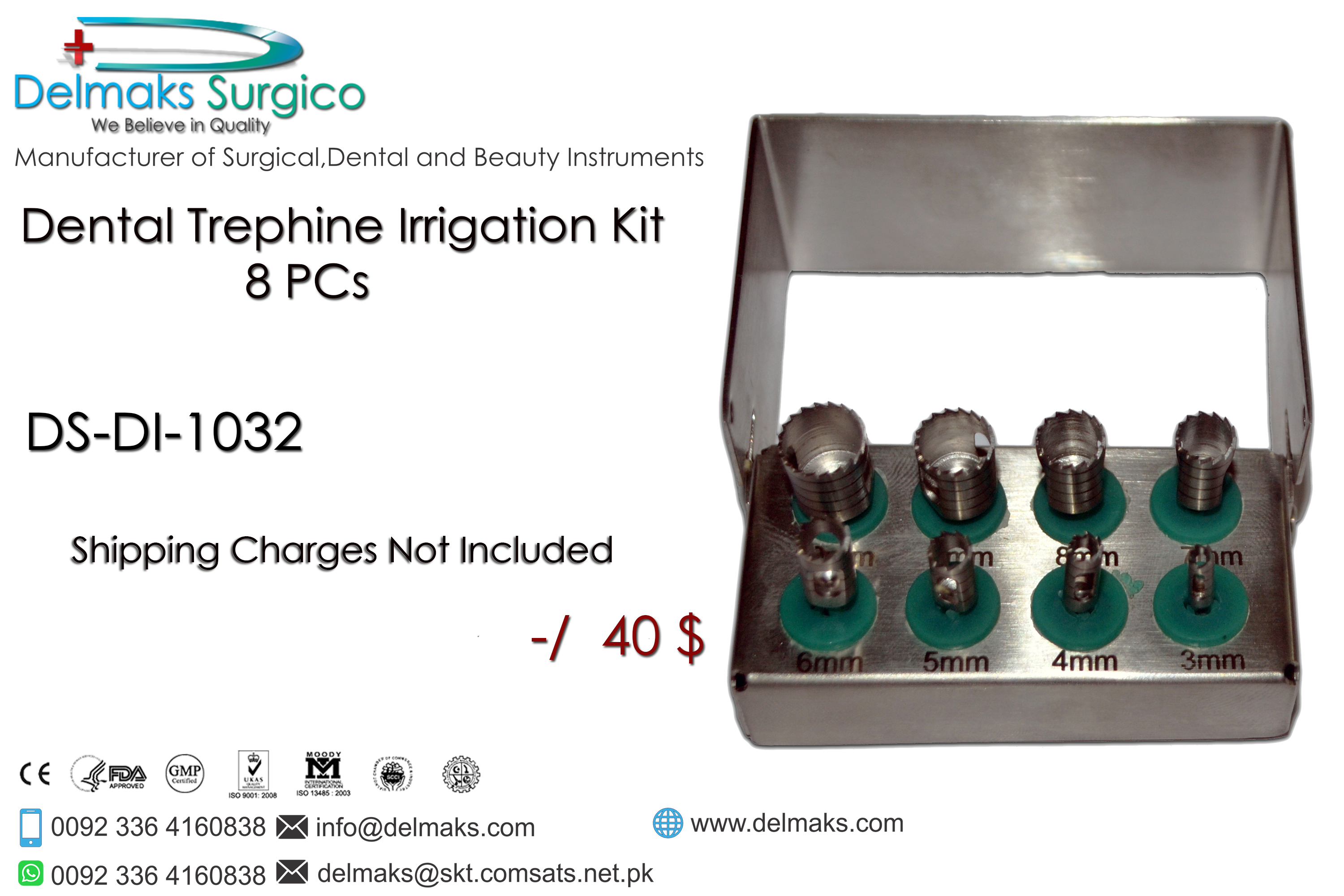 Dental Trephine Irrigation Drills 8 pcs-Dental Implants-Dental Instruments-Delmaks Surgico