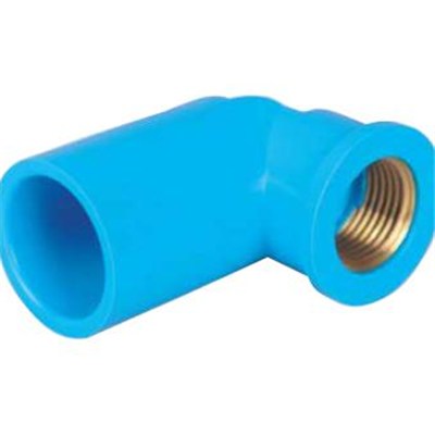 HIGH QUALITY UPVC JIS K-6743 PRESSURE FEMALE ELBOW 90° WITH BRASS INSERT WITH BLUE COLOR