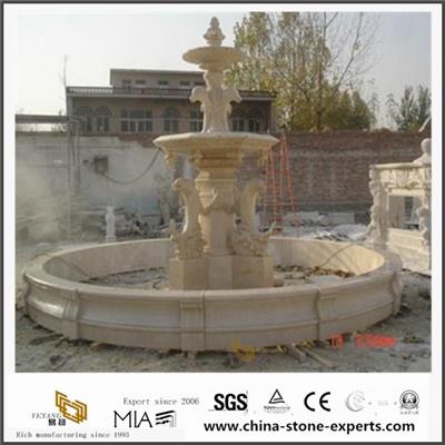 Large Outdoor Garden Beige Marble Stone Fountain For Yard Decorative