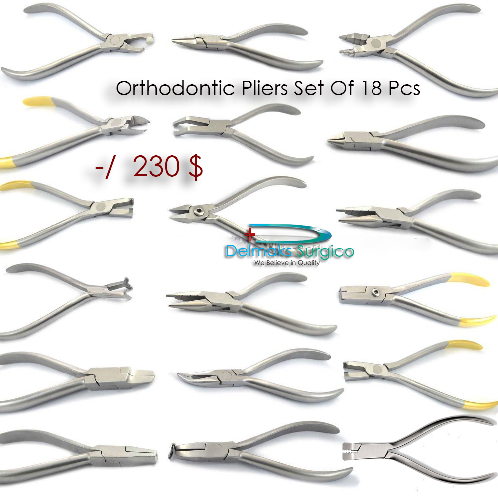 Orthodontic Pliers Set Of 13 Pcs-Orthodontics-Orthodontic Pliers-Instruments-Dental Instruments-Extracting Forceps-Delmaks Surgico-Dental Implants-Surgical Instruments-Needle Holders-Implantology-UK-U
