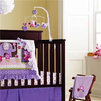 Pink And Purple Elephant Owl 3D Design Baby Girl Crib Bedding Set