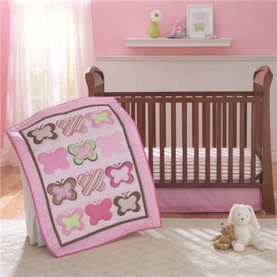 Pink Butterflies Baby Girl Crib Bedding Collection With Adjustable Bedskirt