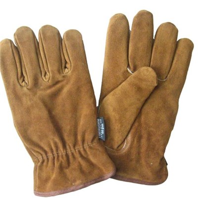 brown color split cowhide leather safety work gloves with full cotton liner