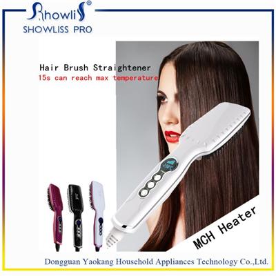Hair Straightening Brush MCH Heater With LED Temperature Display