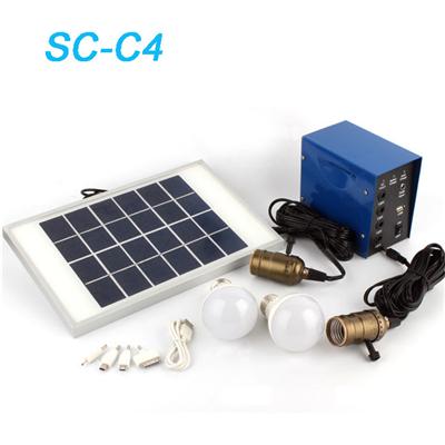2pcs X 3W bulb Mono panel 5W lithium battery 5m connected line USB for mobile Portable Solar Power System