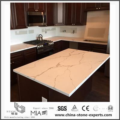 White Calacatta Engineered Quartz Stone Kitchen Countertops With Cheap Cost