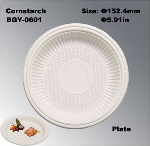 6 Inches FDA Certificated Disposable Biodegradable Cornstarch Tableware Dishes Plates