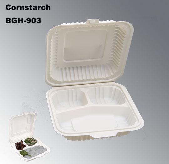 3 Compartments Disposable Biodegradable Cornstarch Fast Food Take Out Container
