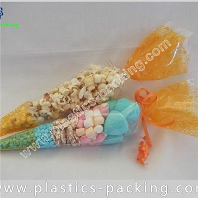 Printed BOPP Shaped Cone Packaging Bags High Transparency Plastic Popcorn Core Cellophane Bags