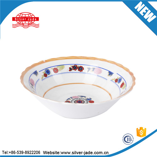 white porcelain cereal and noodle bowl with decals 