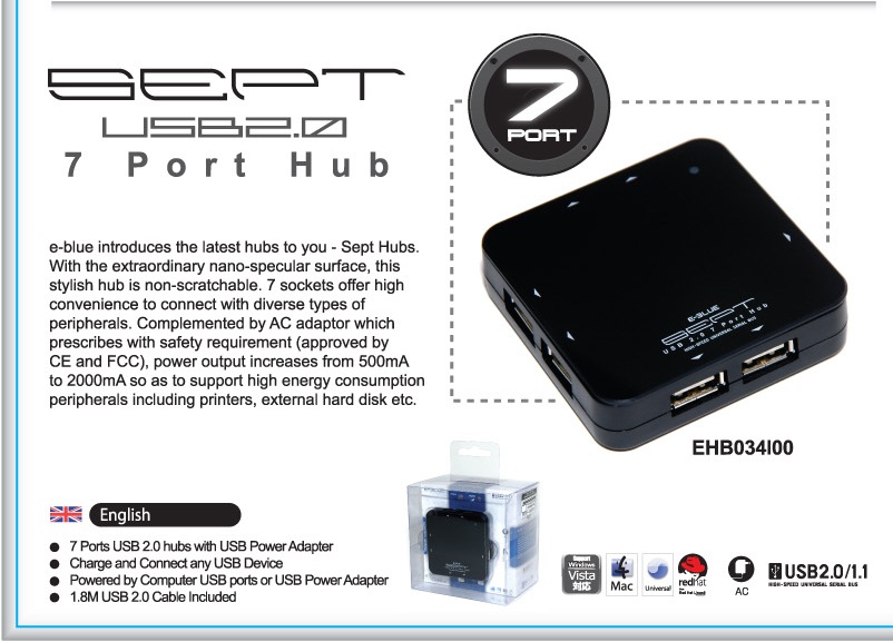 Sept 7 Port USB 2.0 High Speed Hub