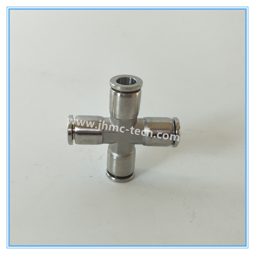 Stainless Steel Push-in Four Ways Pneumatic Fittings 