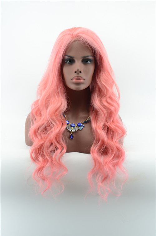 Virgin Human Hair Pink Color Wig Body Wave Style With Natural Baby Hair