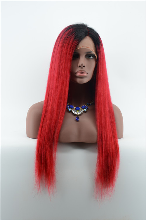 Unprocessed Silky Straight Red Wig Ombre 1BT Burg Virgin Human Hair Wig With Full Lace