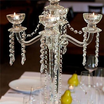 Elegant Tall Wedding 5 Arms Beaded Crystal Candelabra For Wedding Table