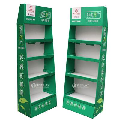 Cardboard Point of Sale Display with 4 Shelves Holding 30kg, Sturdy Cardboard Floor Display Stand