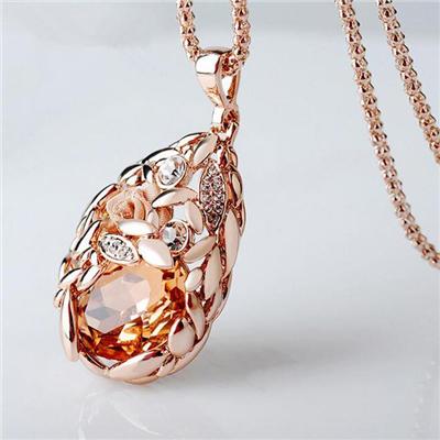 2016 Handmade Rose Gold Plated Wheat Genuine Austrian Crystal Sweater Chain Factory Wholesale Long Necklace Jewelry
