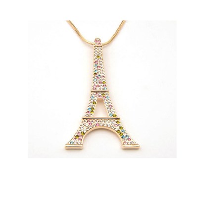 Latest Multicolor Fancy Long Chains Eiffel Tower Pendant Necklace MY-00123