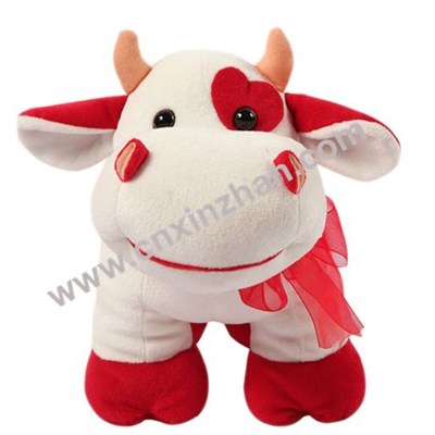 Cow Stuffed Plush Animal Toy White Black Read Brown Colors Stand Sit Grovel with Bow Tie Customization