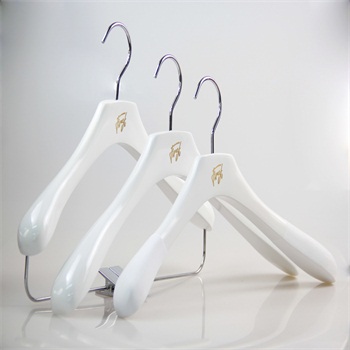  white durable wood coat hanger with glossy