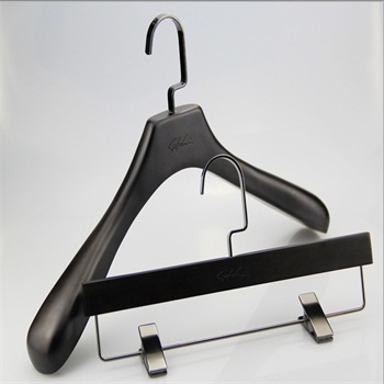  black wood top coat hanger and bottom hanger with clips