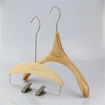 natural matched  wooden top hanger and bottom hanger for garment