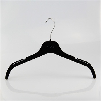 thin black velvet flocked plastic hanger with notches