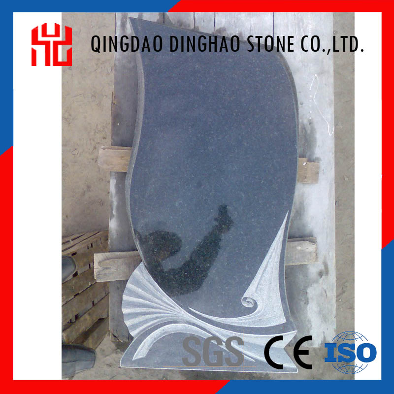 Best price China black granite corrugated tombstone