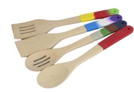 Natural Beech Colorful Silicon Handle Utensils Set OEM