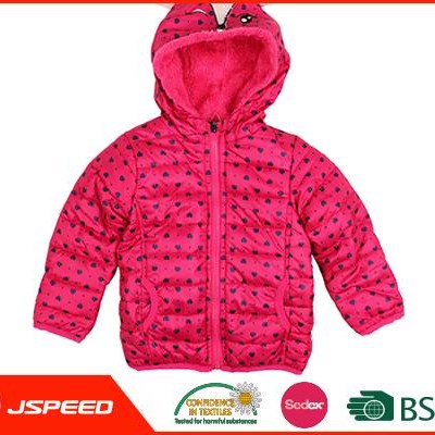Cute Printed Girls Hooded Quilted Jacket Made In China