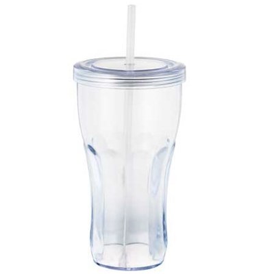 Cola Shape16oz Double Wall Straw Tumblers Clear Plastic Double Wall Plastic Cola Tumbler With Straw