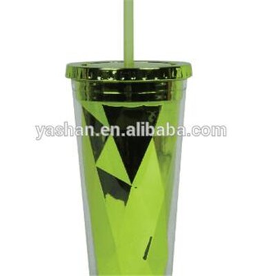 20OZ Double Wall Plastic Travel Cup With Lid And Straw For Children