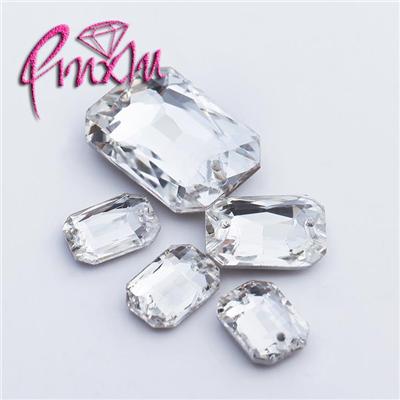 8x10mm Baguette OctagOn Shaped Sew On Rhinestones White Glass Sewing Stones Point Back Loose Strass For Wedding DecoratiOn