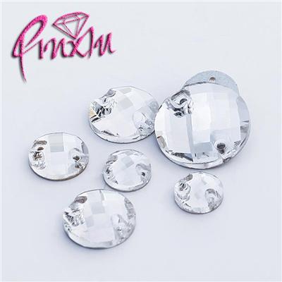 Circular Grid Surface Crystal Sew On Rhinestone Beads,Round Sew On Stones Silver Flatback Spacer Buttons For Garment Jewelry