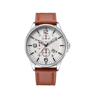 Luxury Silver Watch Brown Leather Band Sports Watches For Men